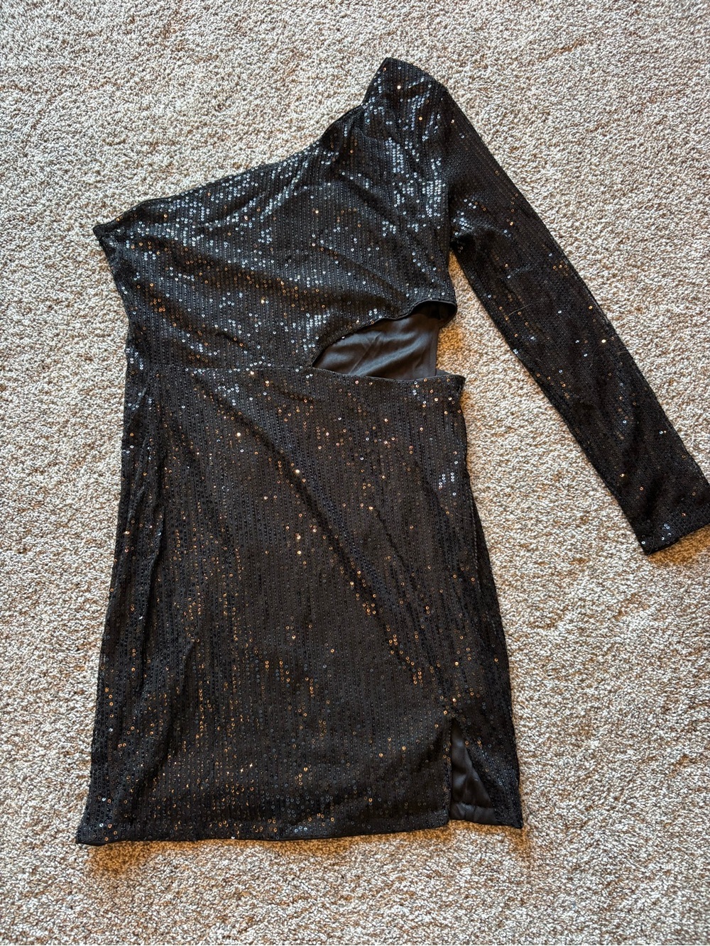 Black One-Shoulder Sequin Cutout Dress